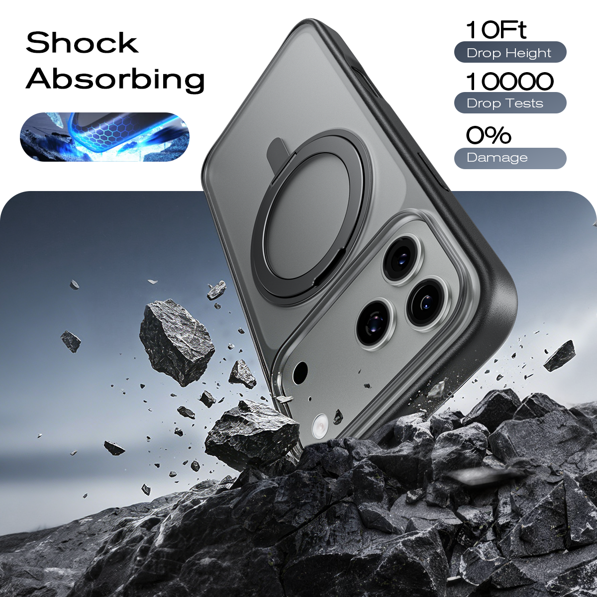 iPhone 16 K128 360° Magnetic Ring Stand Phone Case